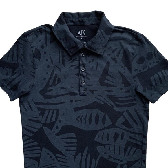 Armani Exchange Patterned Cotton Polo Shirt | Small | Grey/Black - Picture 10 of 16